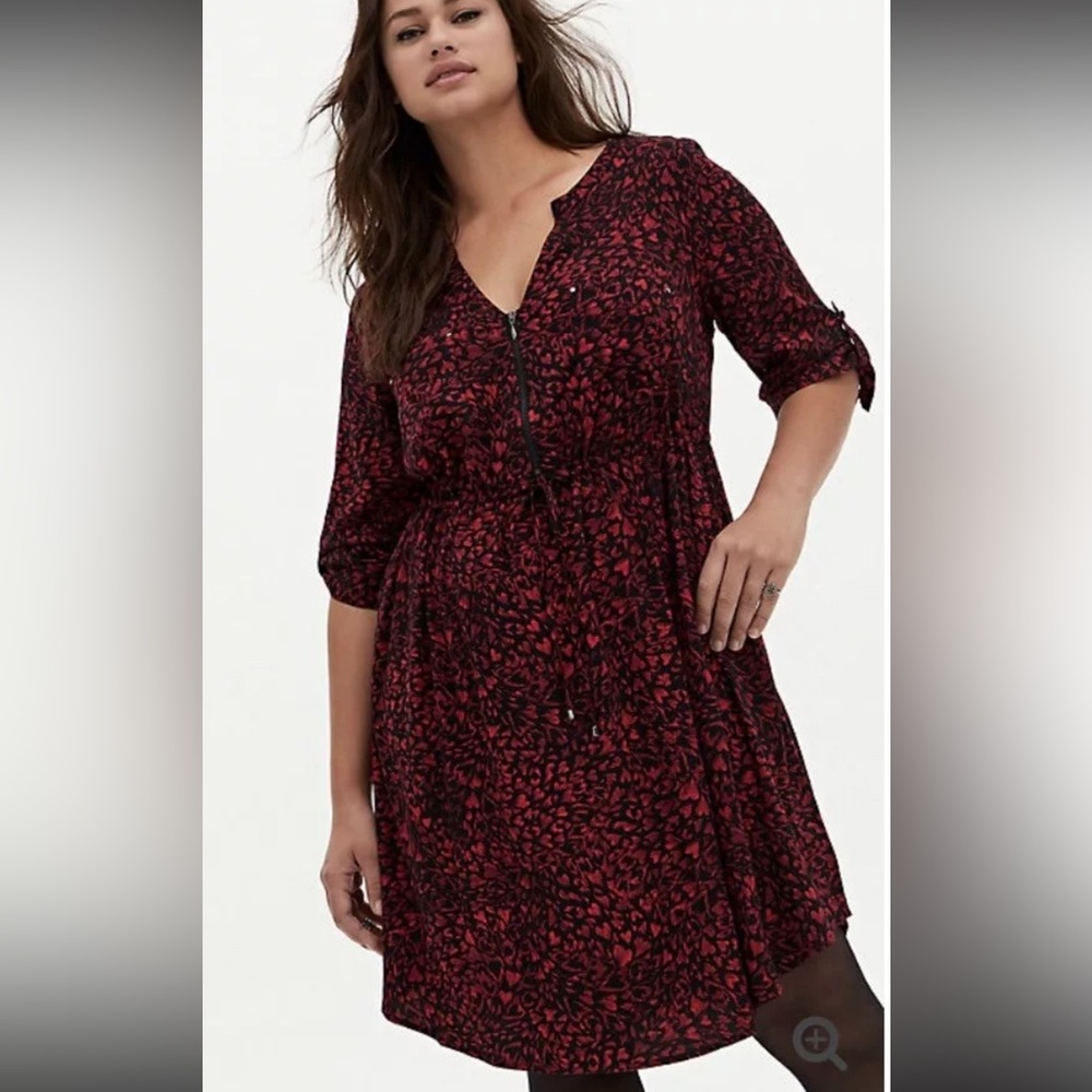 Torrid Red A-Line Midi Dress with V-Neck and Cuffed Sleeves XXL heart Red - Picture 4 of 16